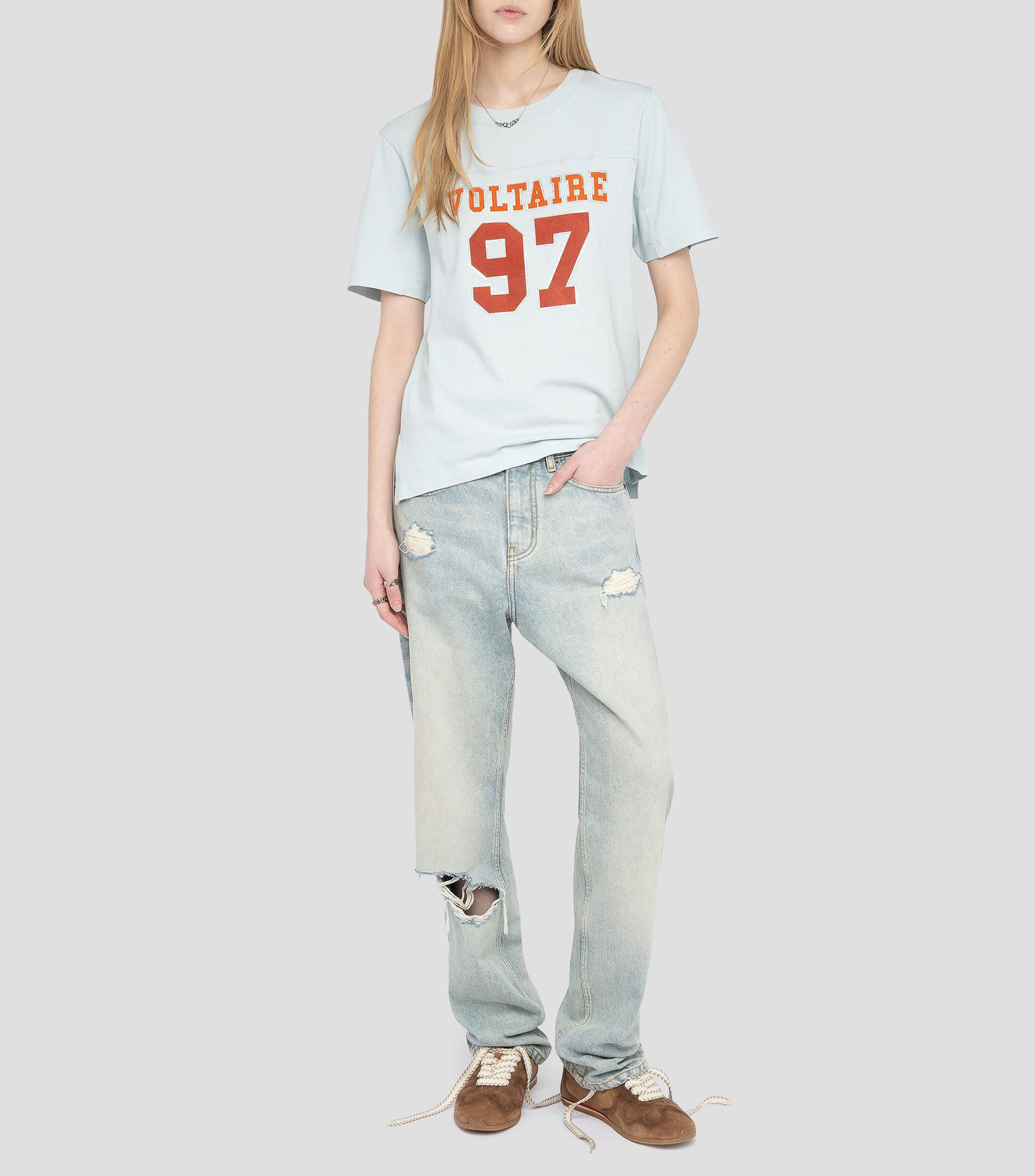 Playera cuello redondo manga corta estampada Mujer